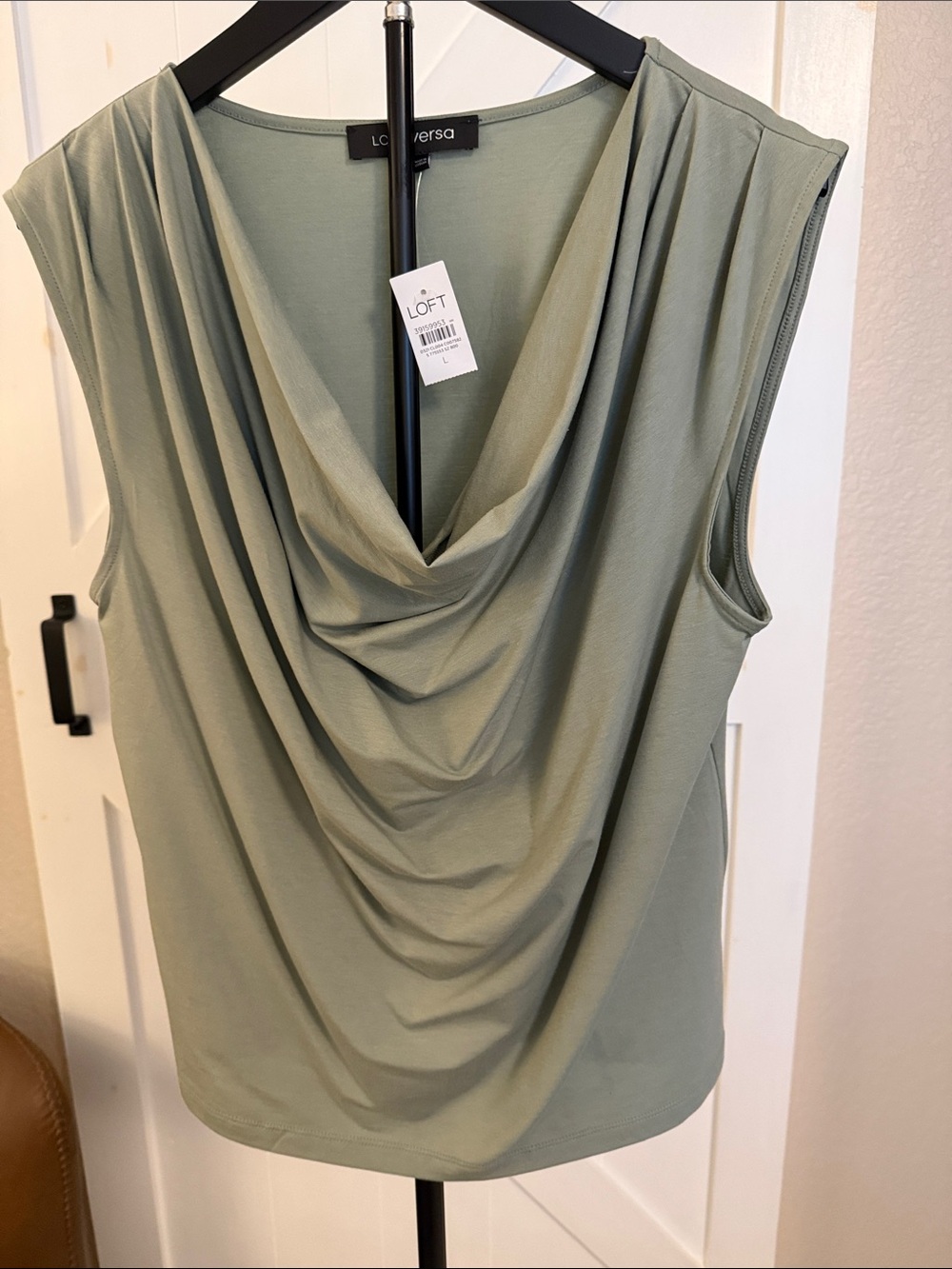 LOFT Draped Cowl Neck Sleeveless Top in Sage